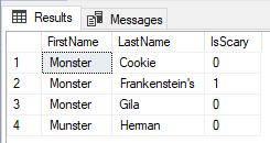 Monsters table with name columns flipped